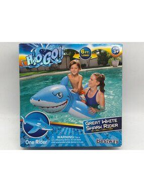 Great White Shark Rider Inflatable Pool Float 6ft Heavy-Duty Handles Ages 3+ By